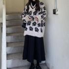 Jacquard Sweater / A-line Midi Skirt