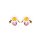 Fashion And Elegant Plated Gold Enamel Daisy Pink Cubic Zirconia Stud Earrings Golden - One Size