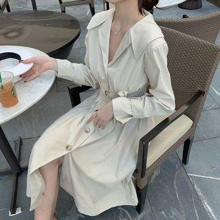 Long-sleeve Midi Dress With Sash