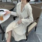 Long-sleeve Midi Dress With Sash