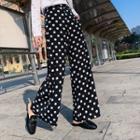 High-waist Dotted Wide-leg Pants / Long-sleeve T-shirt / Set