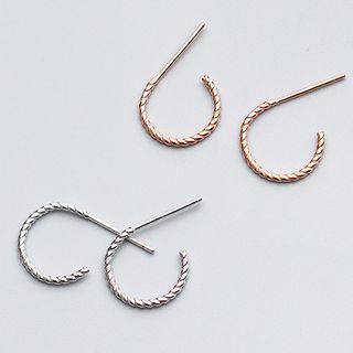 925 Sterling Silver Ribbed Open Hoop Earring