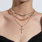 Cross Pendant Layered Chain Necklace Gold - One Size