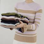 Set Of 2: Bell-cuff Striped Slim-fit Knit Top