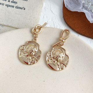 Embossed Alloy Dangle Earring 01 - Silver Needle Earring - Light Gold - One Size