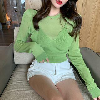 Set: Plain Knit Top + Knit Camisole