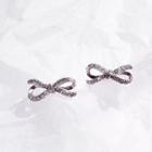925 Sterling Silver Rhinestone Bow Earring Silver - One Size