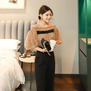 Set: Cold Shoulder Elbow-sleeve Top + Dress Pants