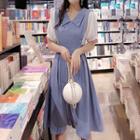 Mock Two-piece Short-sleeve Paneled A-line Dress