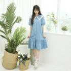 Lace-trim Ruffle-hem Shirtdress