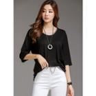 U-neck 3/4-sleeve T-shirt In 2 Textured