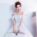 Flower Embellished Off-shoulder Wedding Ball Gown