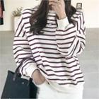 Brushed-fleece Lined Striped Boxy Sweatshirt