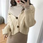 Long-sleeve Turtleneck Top / Cable-knit Cardigan / Straight Cut Midi Knit Skirt