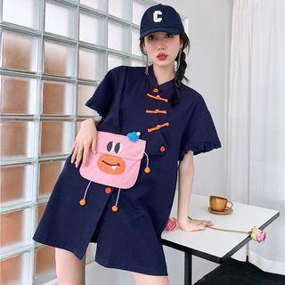 Frog-button Cartoon Pocket Mini A-line Dress
