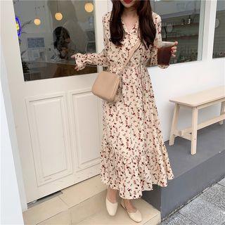 Floral Print A-line Midi Chiffon Dress As Shown In Figure - One Size
