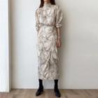 Long-sleeve High Neck Tie Waist Pattern Printed Dress As Shown In Figure - One Size