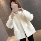 Furry Open-front Knit Jacket