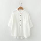 Elbow-sleeve Henley Blouse White - One Size