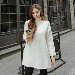 Turtle-neck Rib-knit Long Sweater