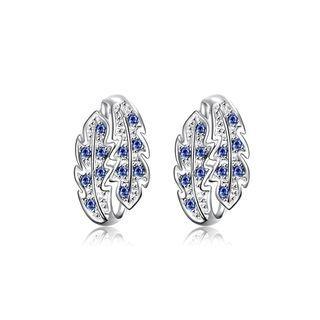 Fashion Simple Hollow Leaf Cubic Zircon Stud Earrings Silver - One Size