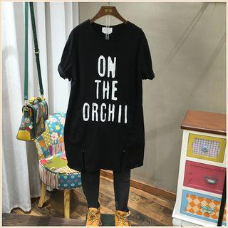 Short-sleeve Lettering Slit T-shirt