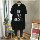 Short-sleeve Lettering Slit T-shirt