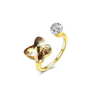 925 Sterling Silve Gold Plated Luxury Elegant Fashion Butterfly Adjustable Opening Ring With Golden Austrian Element Crystal Silver - One Size
