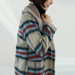 Single-breasted Furry Plaid Coat