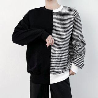Color Block Houndstooth Sweatshirt