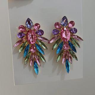 Flower Rhinestone Earring 1 Pair - Red & Blue & Green - One Size