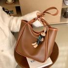 Set: Faux Leather Bucket Bag + Bag Charm