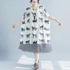 Short-sleeve Dog Print Chiffon Dress