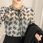 Print Long-sleeve Blouse / Plain Slim-fit Dress