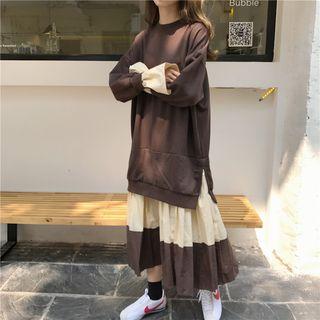 Mock Two-piece Color Block Midi Pullover Dress As Shown In Figure - One Size