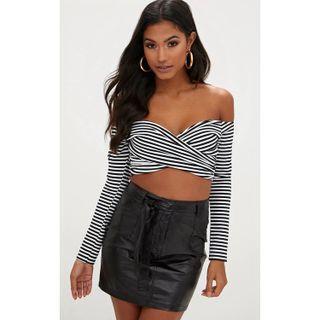 Long-sleeve Off-shoulder Striped Crop Top