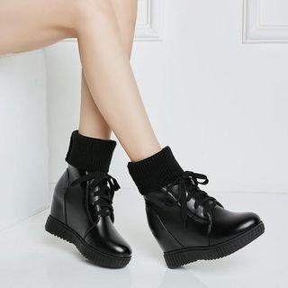 Faux Leather Hidden Wedge Cuff Ankle Boots