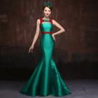 Bow Accent Sleeveless Evening Gown With Train