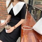 Contrast Wide-collar Sheath Dress