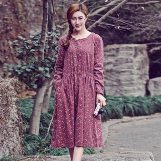 Long Sleeve Floral Buttoned Midi Dress