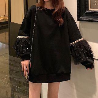 Mesh Panel Oversize Pullover Black - One Size