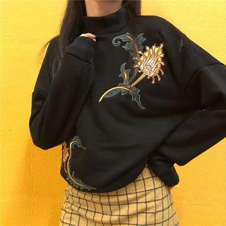 Long-sleeve Flower-accent Pullover