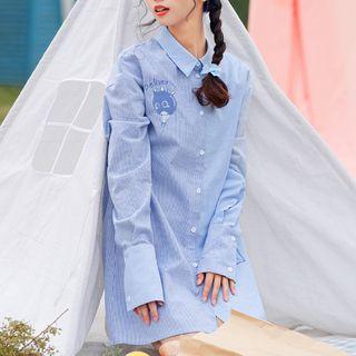 Embroidered Striped Panel Shirt Dress