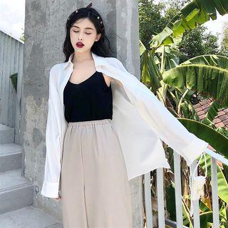 Plain Long-sleeve Loose-fit Shirt / Camisole Top / Loose-fit Pants