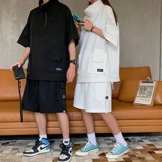 Set: Elbow-sleeve Half-zip T-shirt + Cargo Shorts
