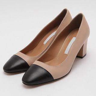 Toe-cape Block-heel Pumps
