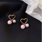 Alloy Heart Faux Pearl Earring 1 Pair - As Shown In Figure - One Size
