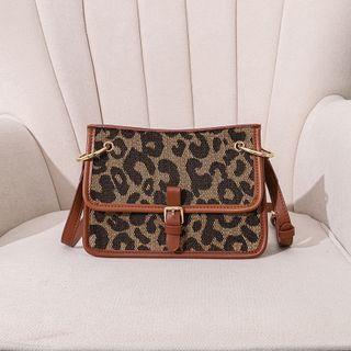 Leopard Print Flap Crossbody Bag Coffee - One Size