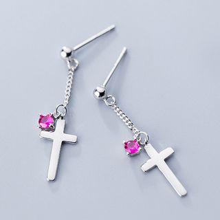 Cross 925 Sterling Silver Drop Earring 1 Pair - S925 Silver - One Size