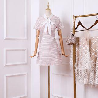 Short-sleeve Mini A-line Tweed Dress